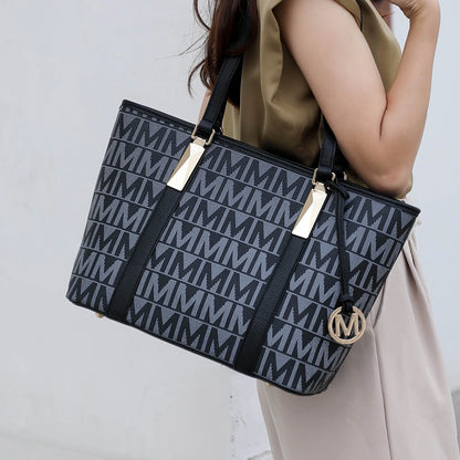 by Mia K. Marimar Women'S Tote Bag with Pouch and Wristlet, Signature 4 Piece Set - Navy Blue